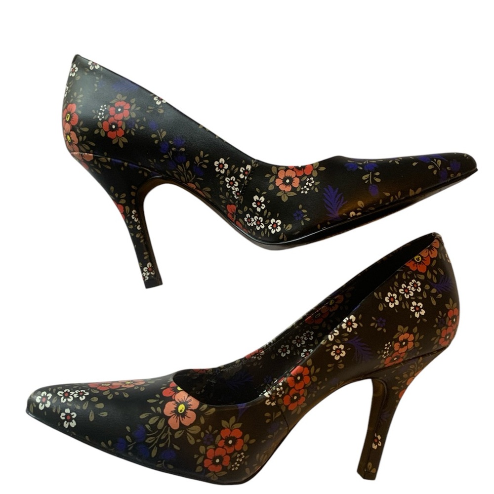 🔥 Nine West NWOT floral pointy stiletto black red blue high heels sexy EUC - Picture 2 of 9